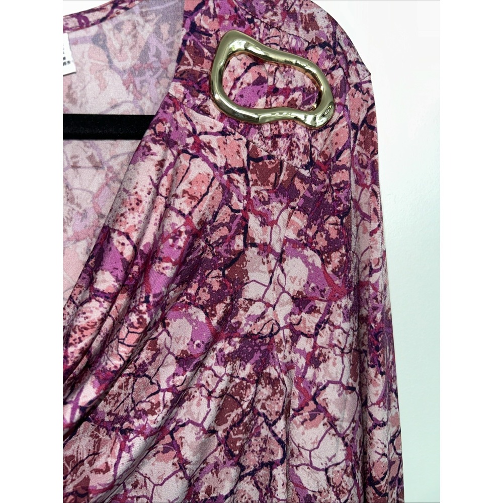 Susan Graver Women's‎ Tunic Top Large Pink Purple Geometric Design Long Sleeve - Picture 3 of 11